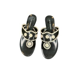 Jack‎ Rogers Black White Jelly Whipstitch Leather Thong Flat Sandal Size 10